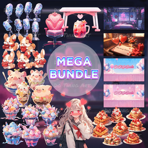 Vtuber MEGA Bundle | 50 Digital Assets | Twitch Vtuber Package | Streaming Background | Cyber Animation BG | VirtualYoutubers Assets | Party