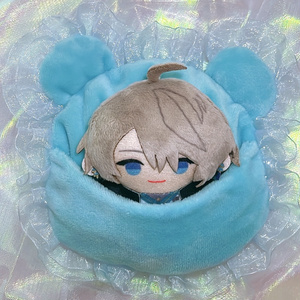 黒×水色］にじぱぺっと ぬい服 ぬい帽子 ネコ耳 ニット帽 編み物 10cm