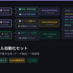 GAS AI×メール自動化セット｜Claude APIでメール下書き生成/データ抽出/一括送信