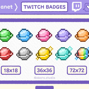 Twitch ピクセル惑星バッジセット /  Pixel Planets Badge Set