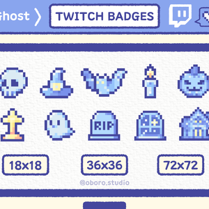 Twitch ピクセルゴスートバッジセット / Pixel Magical Badge Set