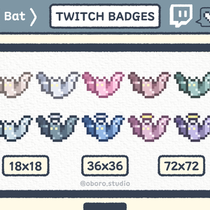 Twitch ピクセル コウモリバッジセット / Pixel Bat Badge Set