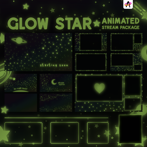 Glow Star Stream Package - Animated Glow in the Dark Overlay Pack with Cute Green Layouts, Title Screens, Alerts and Borders
