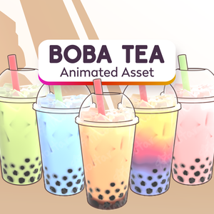 Animated Bubble Tea Stream Overlay: Iced Boba Vtuber Drink Assets (webm and png)