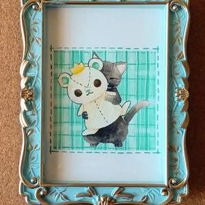 原画、キャンバス「イースターうさぎ」緑 －かわいい絵 - Gallery