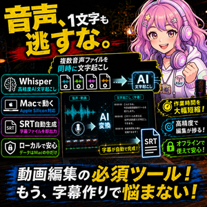 【動画編集を効率化】音声を逃さない！高精度ローカル一括文字起こしツール