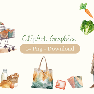 週末のスーパーマーケット・クリップアート（全14点セット／PNG）／Weekend Supermarket Clip Art Set