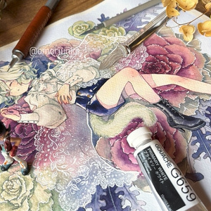 手描きイラスト オリジナル 「山藤の案内人」 原画 イラストボード