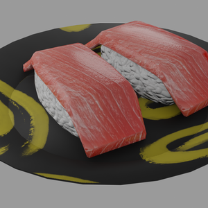 【3D小道具】回転寿司の中トロ　セット（ローポリ）