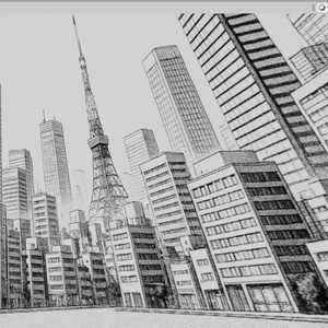  【3D環境・ワールド】漫画背景風東京ビル群Skyboxマテリアル unityパッケージ