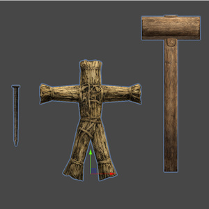 【3D小道具】ワラ人形セット(ローポリ)
