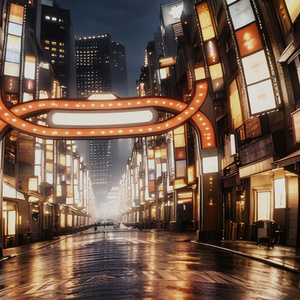 【ワールド・環境】都会の夜の繁華街　SKYBOXテクスチャ