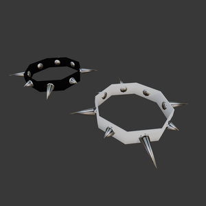 【3D小道具】スタッズリストバンド白黒セット(ローポリ)