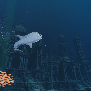 【3D環境・ワールド】3Dキット ジンベエザメが棲む海底遺跡(ローポリ)