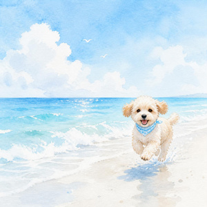 可愛いペットのデジタルペーパー（夏の海）