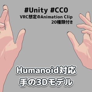 【Unity】Humanoid対応 手の3Dモデル（VRC想定のAnimation Clip20種類付き）【CC0】