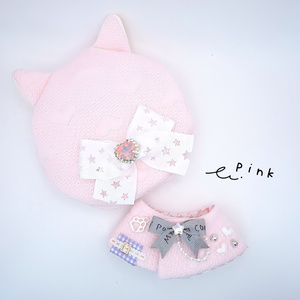 ぬい服 ♡ ちびぐるみ（11cm）♡着ぐるみ ♡ u58 ぬい服 着ぐるみ ちびぐるみ(11cmぬい)サイズ グレー×ピンクねこ