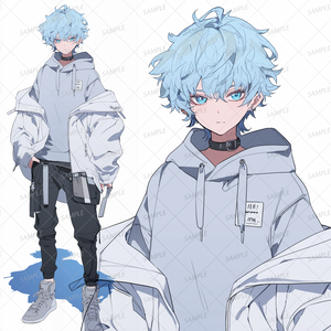【私服】水色のパーマの少年の立ち絵