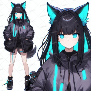 【獣人】サイバーな黒髪ケモ耳少女_立ち絵