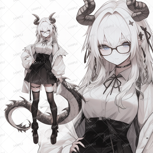 【獣人】眼鏡をかけた竜の白髪の少女_立ち絵
