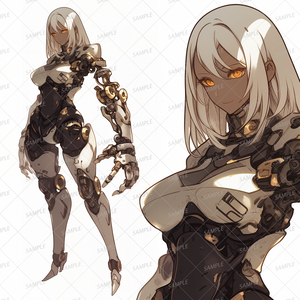 【メカ】大きなアームの女性型アンドロイド_立ち絵