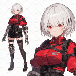 【メカ】サイボーグの白髪ショートの赤眼の少女_立ち絵