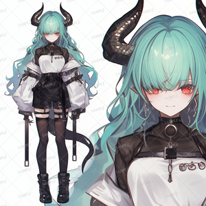【獣人】綺麗なアクアブルーの髪色の悪魔の目隠れ少女_立ち絵