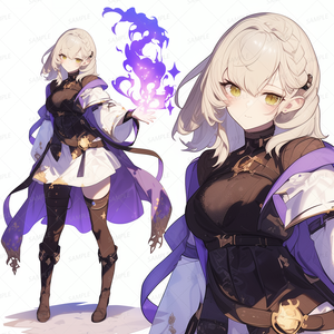 【ファンタジー】片手に紫の魔法を灯す少女_立ち絵