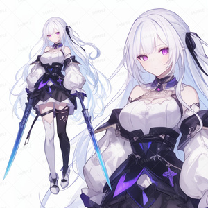 【ファンタジー】白髪ロングと紫瞳の双剣少女_立ち絵