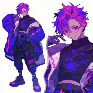 【私服】オーバーサイズジャケットの紫髪メガネ男子_立ち絵