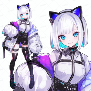 【私服】猫耳カチューシャの白髪美少女_立ち絵