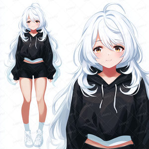 【私服】ゆる黒パーカーの白髪少女_立ち絵
