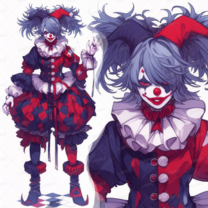 【ファンタジー】ジョーカーモチーフの赤と青のピエロ_立ち絵
