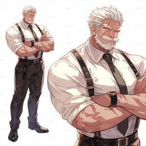 【ファンタジー】腕組み白髪髭のスーツ紳士_立ち絵