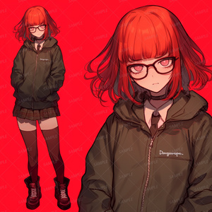 【私服】赤髪のクール系メガネ女子_立ち絵