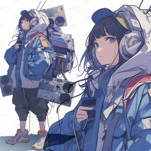 【私服】大量のラジカセを背負ったヘッドホン少女_立ち絵