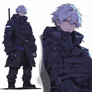 【ファンタジー】戦術コートを着た白髪の青年_立ち絵