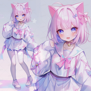 【獣人】パステルねこ耳セーラー少女_立ち絵