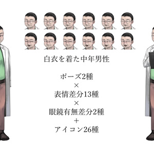 【立ち絵素材】白衣を着た中年男性
