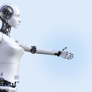 ヒューマノイドロボットが手を差し出すポーズ