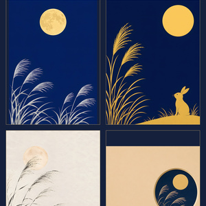 月見 ― 秋の夜 和の背景4点セット