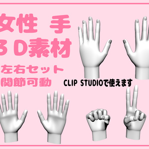 【FBX】女性の手 3D素材 左右セット【関節可動】