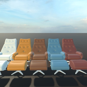 【VRChat対応/3Dモデル】デザイナーズ レザーラウンジチェア＆オットマン（全5色）