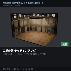 【無料】工場の朝 ライティングリグ｜実光源ベース25点・Cycles用【Blender】