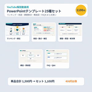 YouTube解説動画用｜PowerPointテンプレート25種セット【第5〜9商品まとめ】