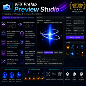 Unity VFX Prefab Preview Studio (Instant preview, Custom thumbnails, Export PNG)