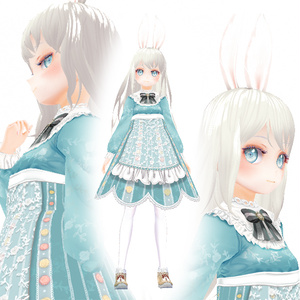 VRoid Studio 兎耳の少女 ロリータエプロンドレスのテクスチャーと髪型のobjファイル