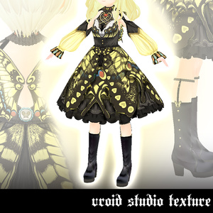 vroidstudio用テクスチャー(正式版対応) アゲハ蝶のドレス　アゲハ蝶の羽とロリータ衣装