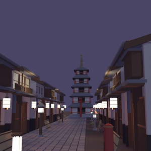 京都の街並みセット 51点｜VRChat向け和風ローポリ 町家・五重塔・鳥居・桜（低ポリ/テクスチャ不要）