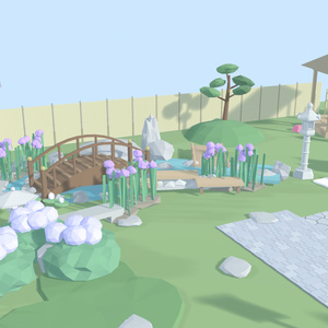日本庭園70点セット｜VRChat向け和風ローポリ 池泉・枯山水・灯籠・四季の植栽（低ポリ/テクスチャ不要）